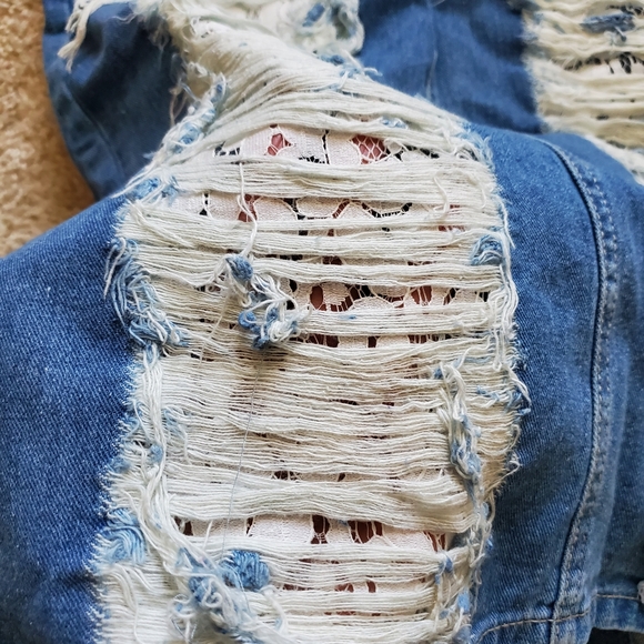 ChiQle Denim Skirt Destroyed Ripped Lace Patch - Picture 6 of 11